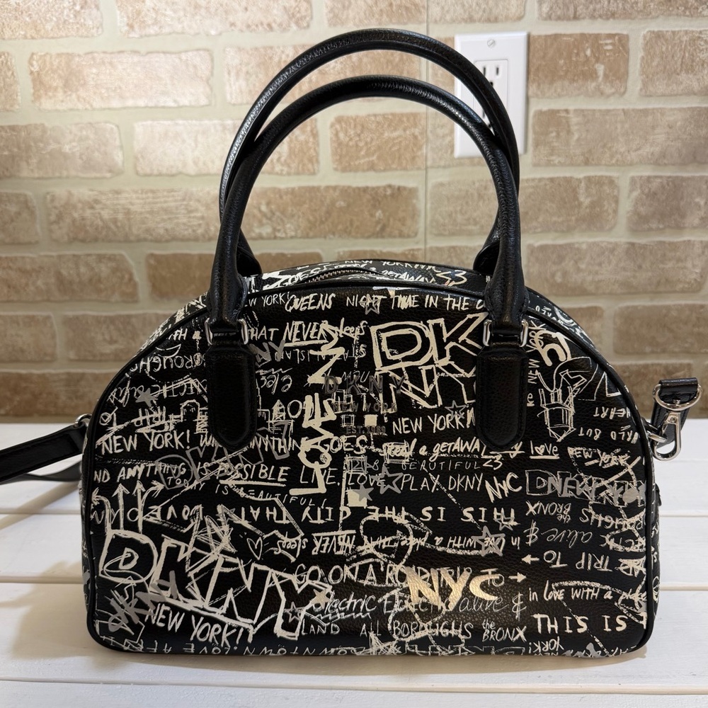 Dkny Black and White Graffiti Satchel